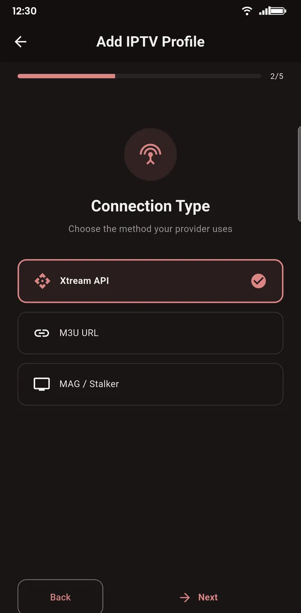 Choosing the playlist type on a phone