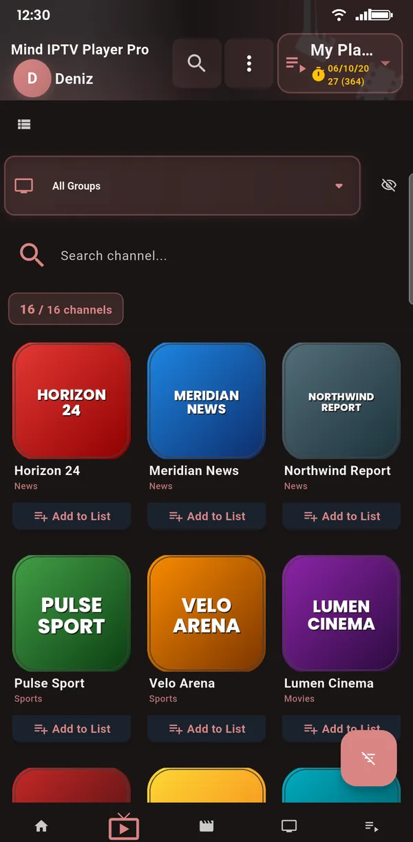 Live TV channel list on a phone