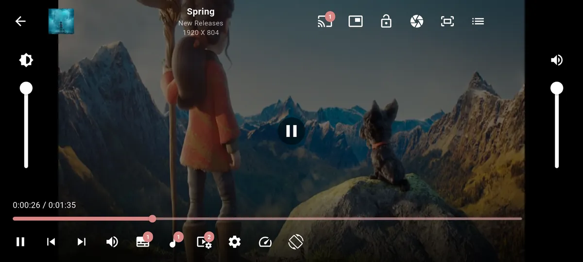 Video player in landscape on a phone