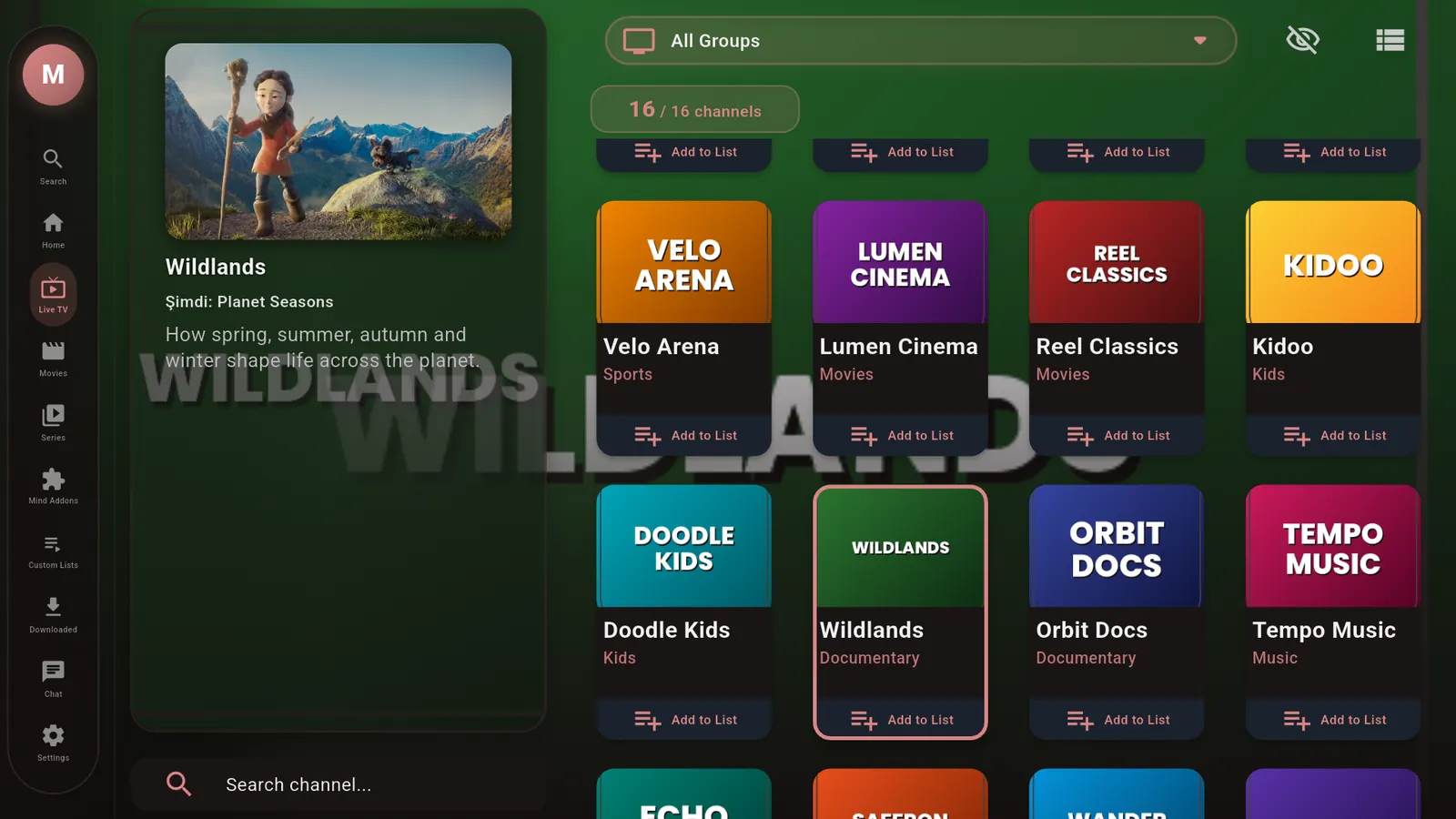 Live TV channel grid with preview on Android TV