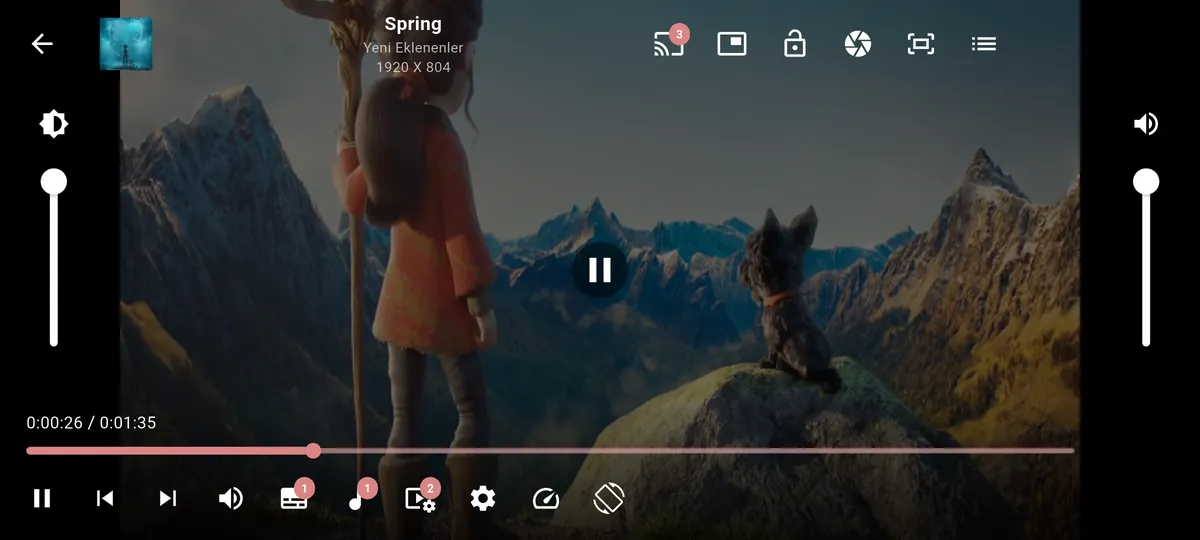 Telefonda yatay video oynatıcı
